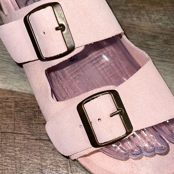 Autenti Womens Leather Sock Double Buckle Strappy Sandals Light Pink Size‎ 6 - Picture 5 of 7